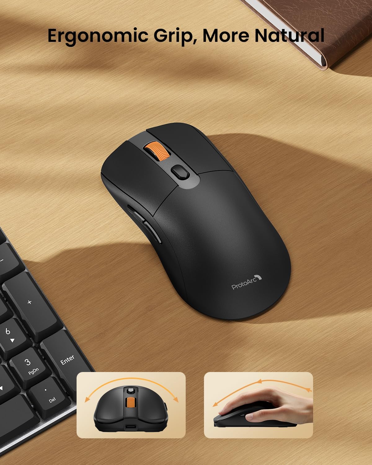 ProtoArc KM310 Wireless Mechanical Keyboard and Mouse, 2.4G+Dual Bluetooth | Low Profile Red Switches, UK QWERTY, USB-C Rechargeable, 3-Device Switching, for Windows/Mac/Android, Space Gray