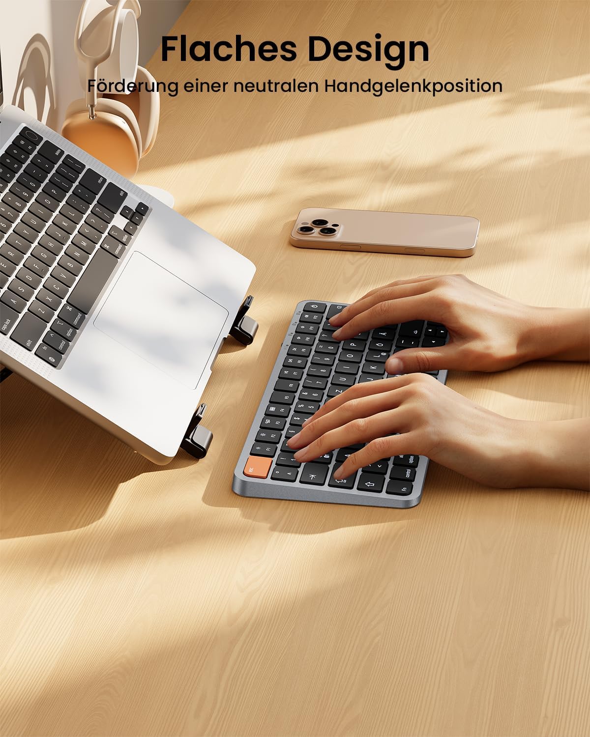 ProtoArc Illuminated Compact Wireless Keyboard for Mac, K90-A Bluetooth QWERTZ Wireless Keyboard, Multi-Device Device, Rechargeable, Quiet Wireless Keyboard Compatible with MacBook Pro/Air, iPad