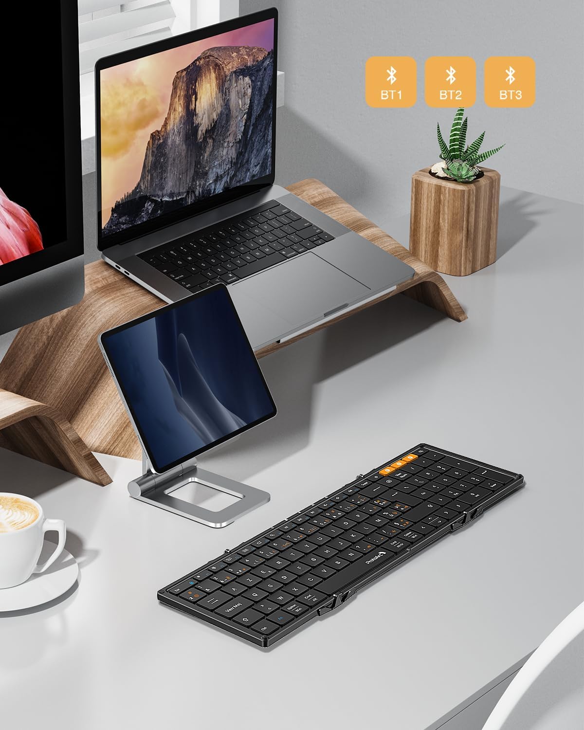 ProtoArc XK01 Clavier Bluetooth Pliable AZERTY avec Pavé Numérique | 105 Touches, 3 Appareils Bluetooth, Rechargeable, Compatible avec Android Windows iOS Téléphone Tablette iPad
