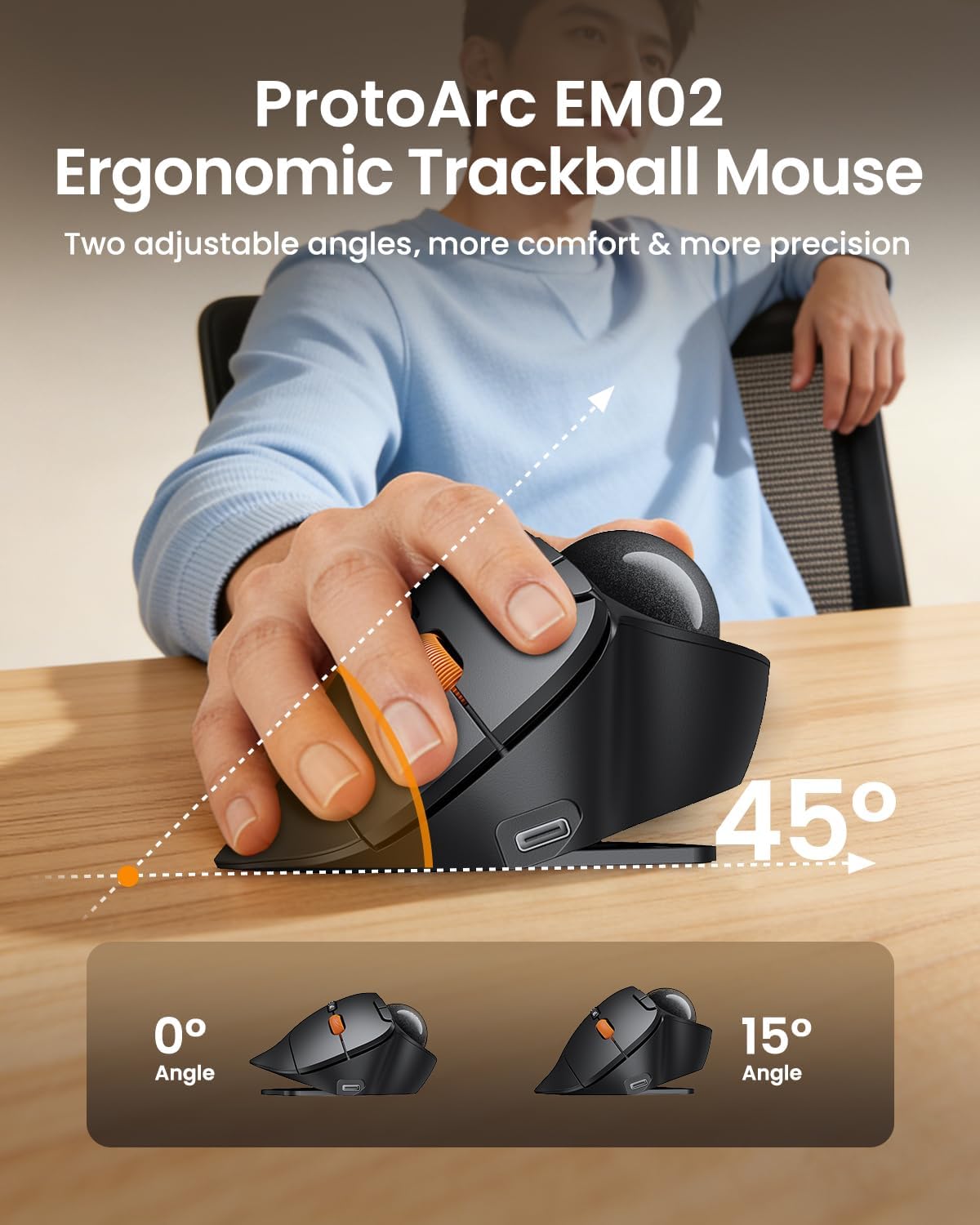 EM02 - Adjustable Angle Trackball Mouse - ProtoArc