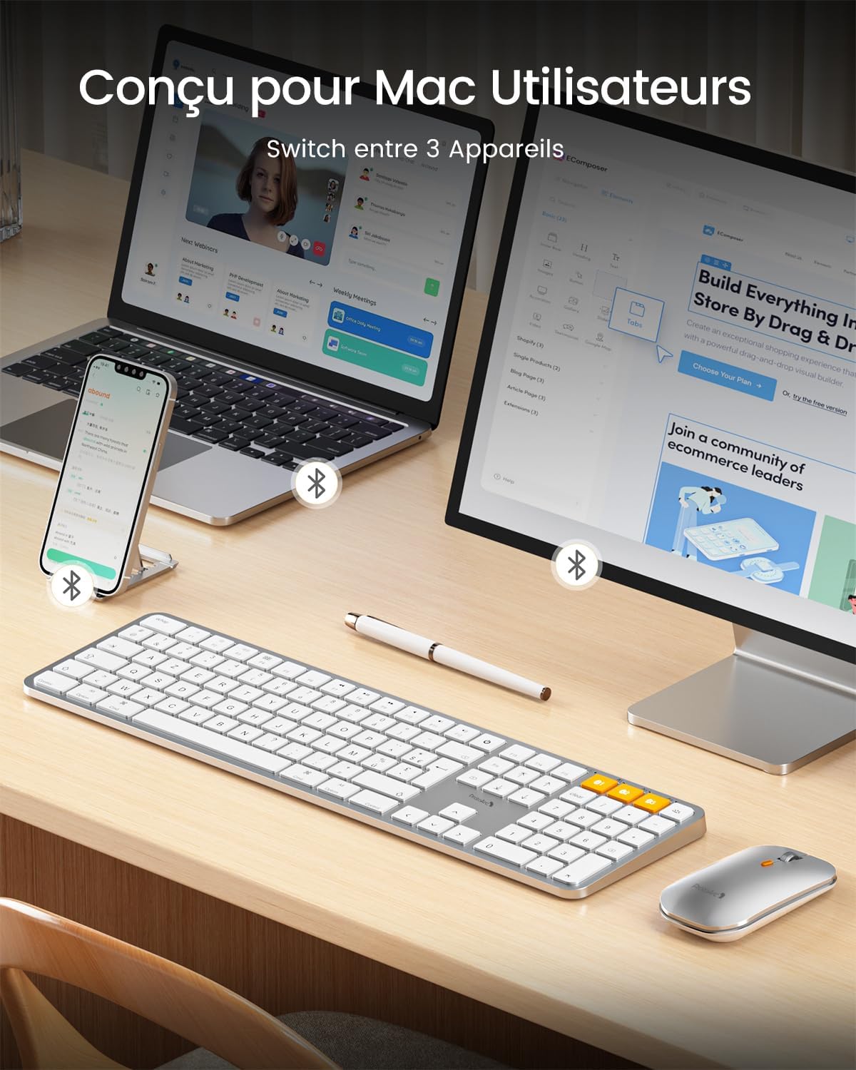 KM100-A Ensemble clavier et souris fins rétroéclairés pour Mac (Disposition FR)