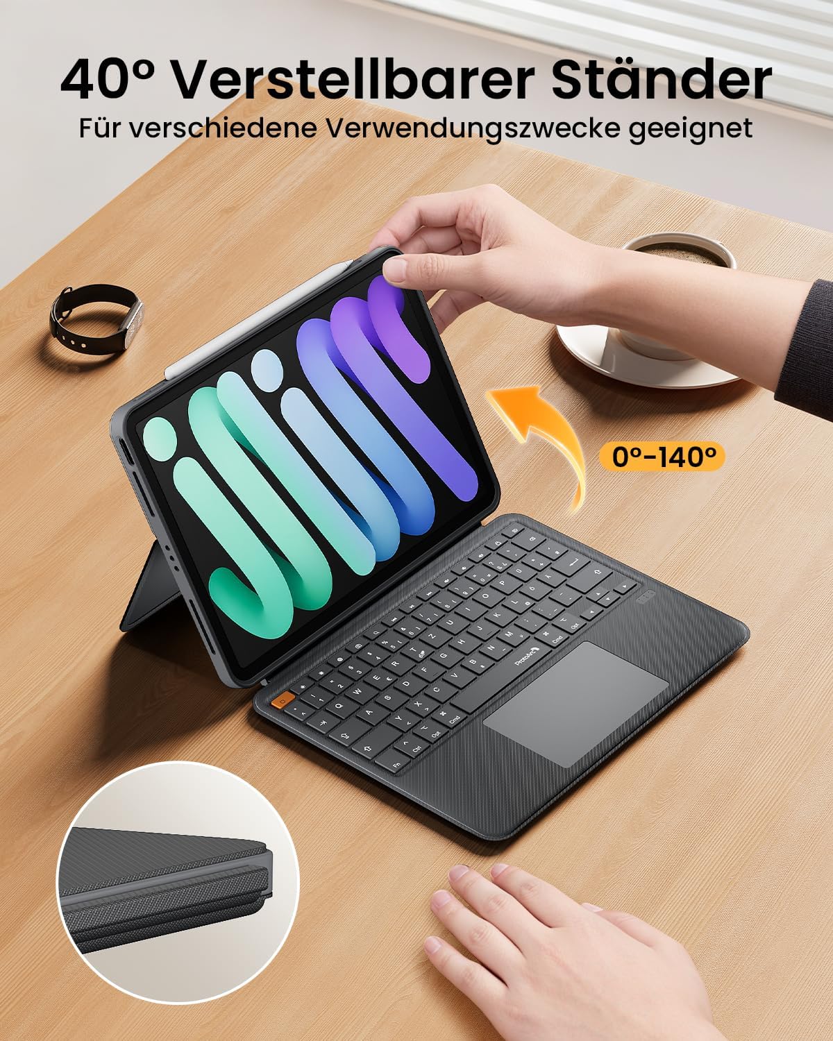 ProtoArc TK500 Case with Keyboard iPad Air 11 M3/M2, Magnetic QWERTZ DE | Clickable Trackpad, for iPad Pro 11, FR4 Plate, Apple Pencil Holder, 4 Modes, Grey