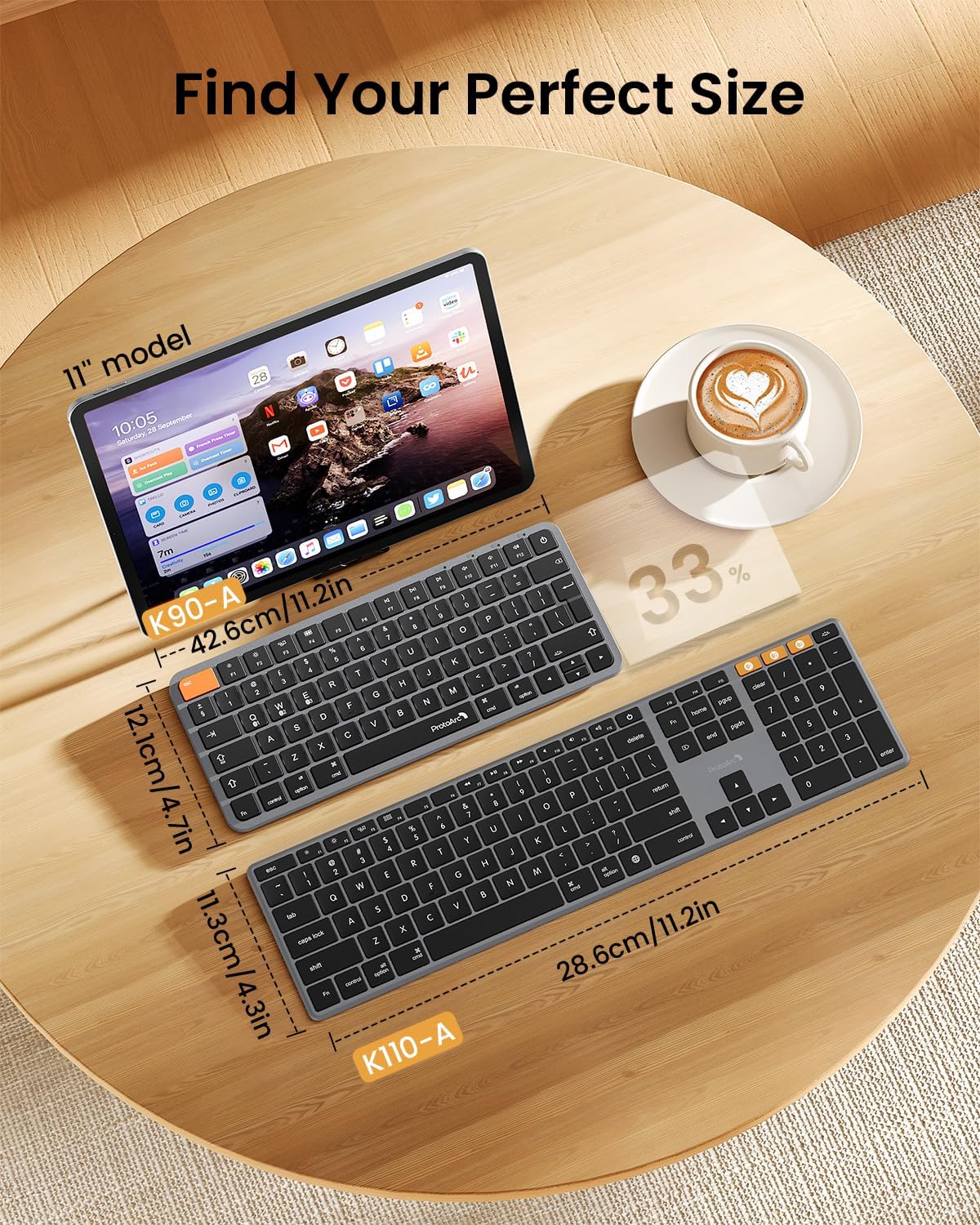 ProtoArc Backlit Compact Wireless Keyboard for Mac, K90-A Bluetooth Keyboard, Multi-Device, Low Profile, Fluid Quiet Typing, Rechargeable, Compatible with MacBook Pro/Air, iPad - UK Layout