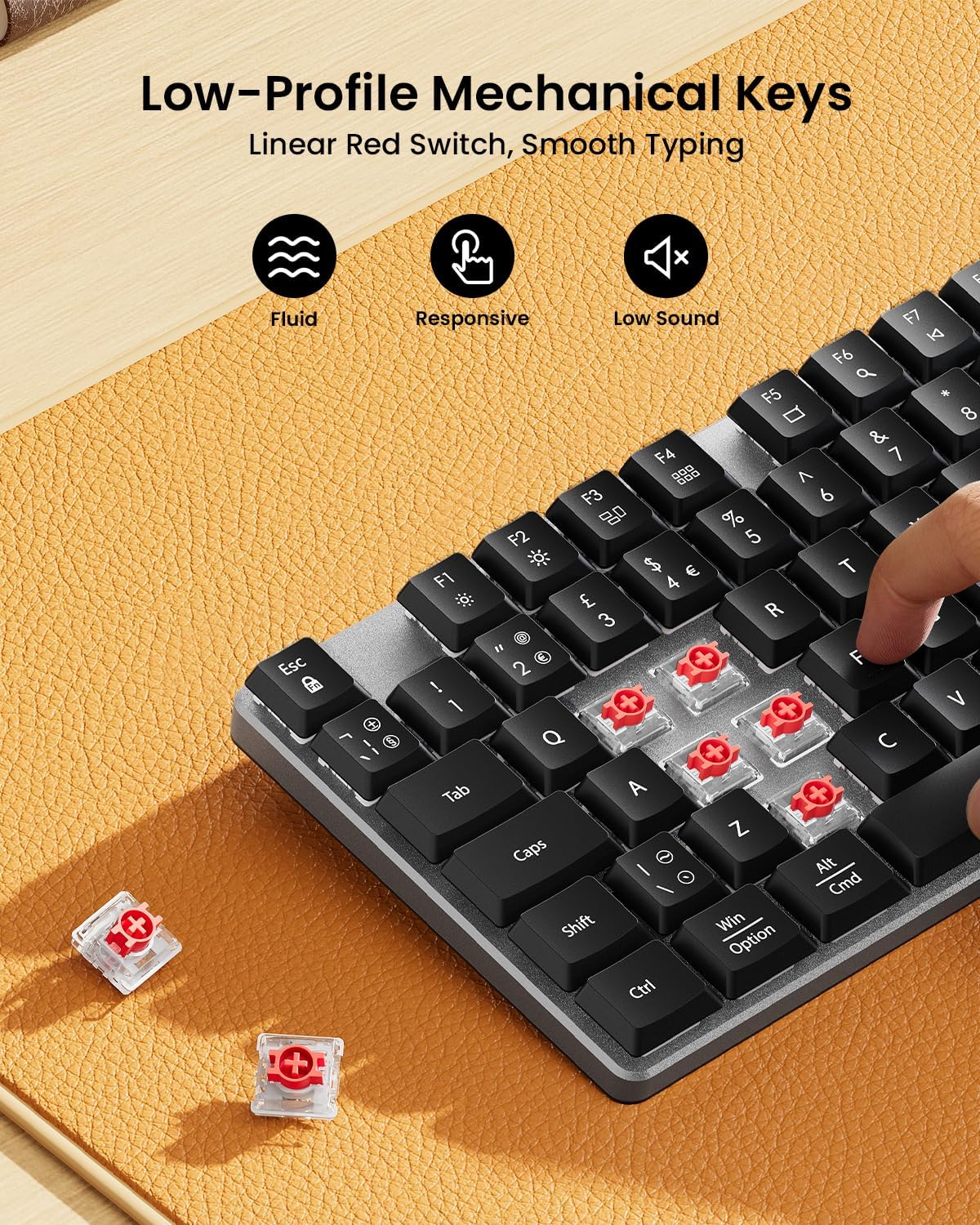 ProtoArc KM310 Wireless Mechanical Keyboard and Mouse, 2.4G+Dual Bluetooth | Low Profile Red Switches, UK QWERTY, USB-C Rechargeable, 3-Device Switching, for Windows/Mac/Android, Space Gray