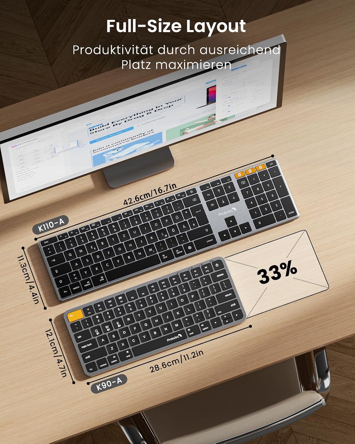ProtoArc Illuminated Wireless Keyboard for Mac, K110-A Aluminium Bluetooth Keyboard Full Size, Multiple Devices, Flat, Rechargeable, Wireless Keyboard for MacBook Pro/Air, Mac Mini, iPad