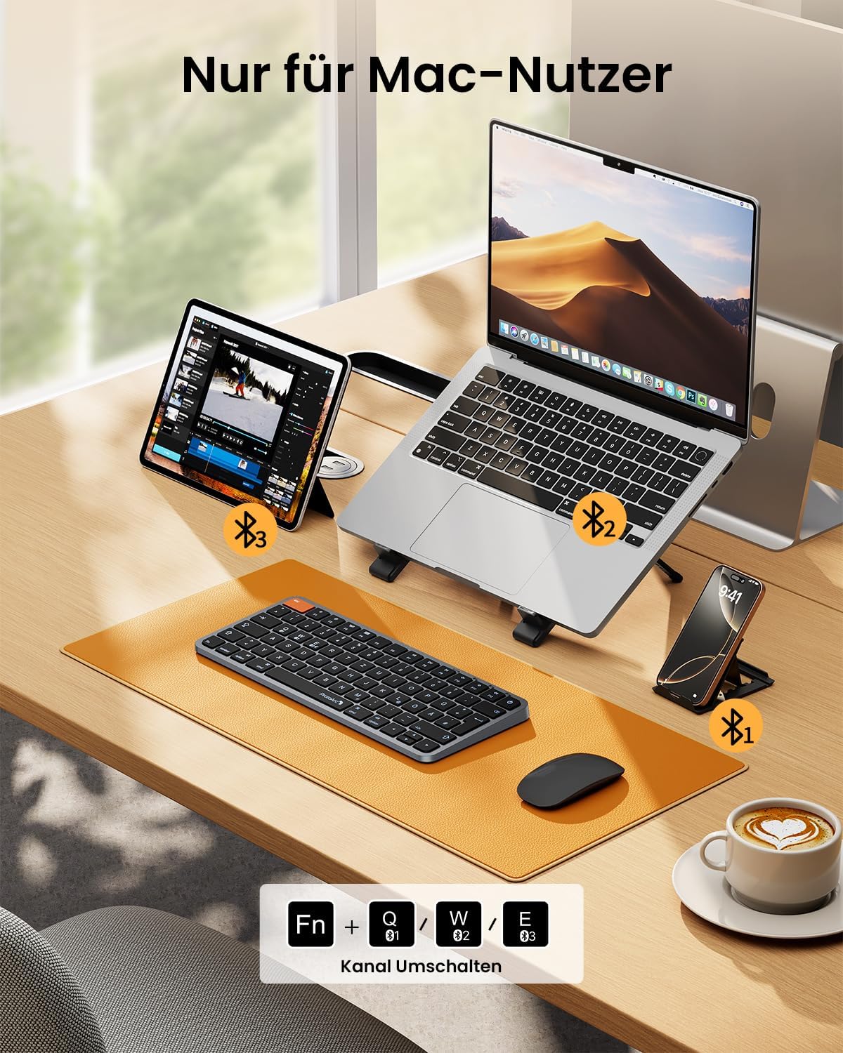 ProtoArc Illuminated Compact Wireless Keyboard for Mac, K90-A Bluetooth QWERTZ Wireless Keyboard, Multi-Device Device, Rechargeable, Quiet Wireless Keyboard Compatible with MacBook Pro/Air, iPad