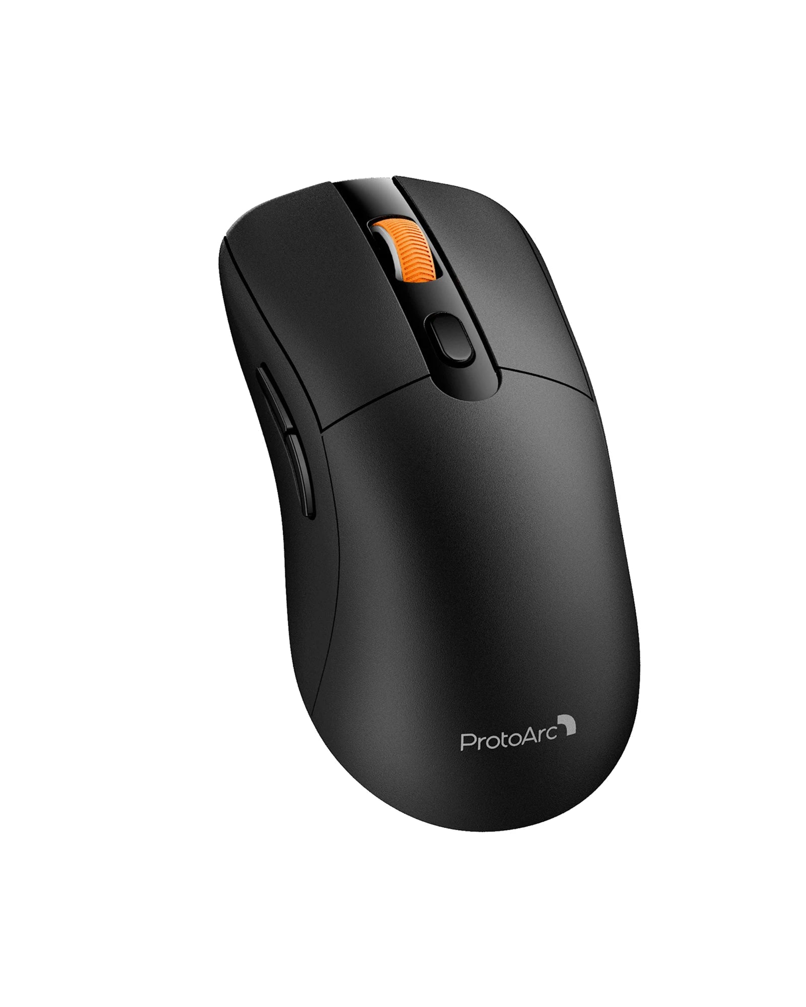 Black ProtoArc EM15 USB C wireless mouse with orange scroll wheel
