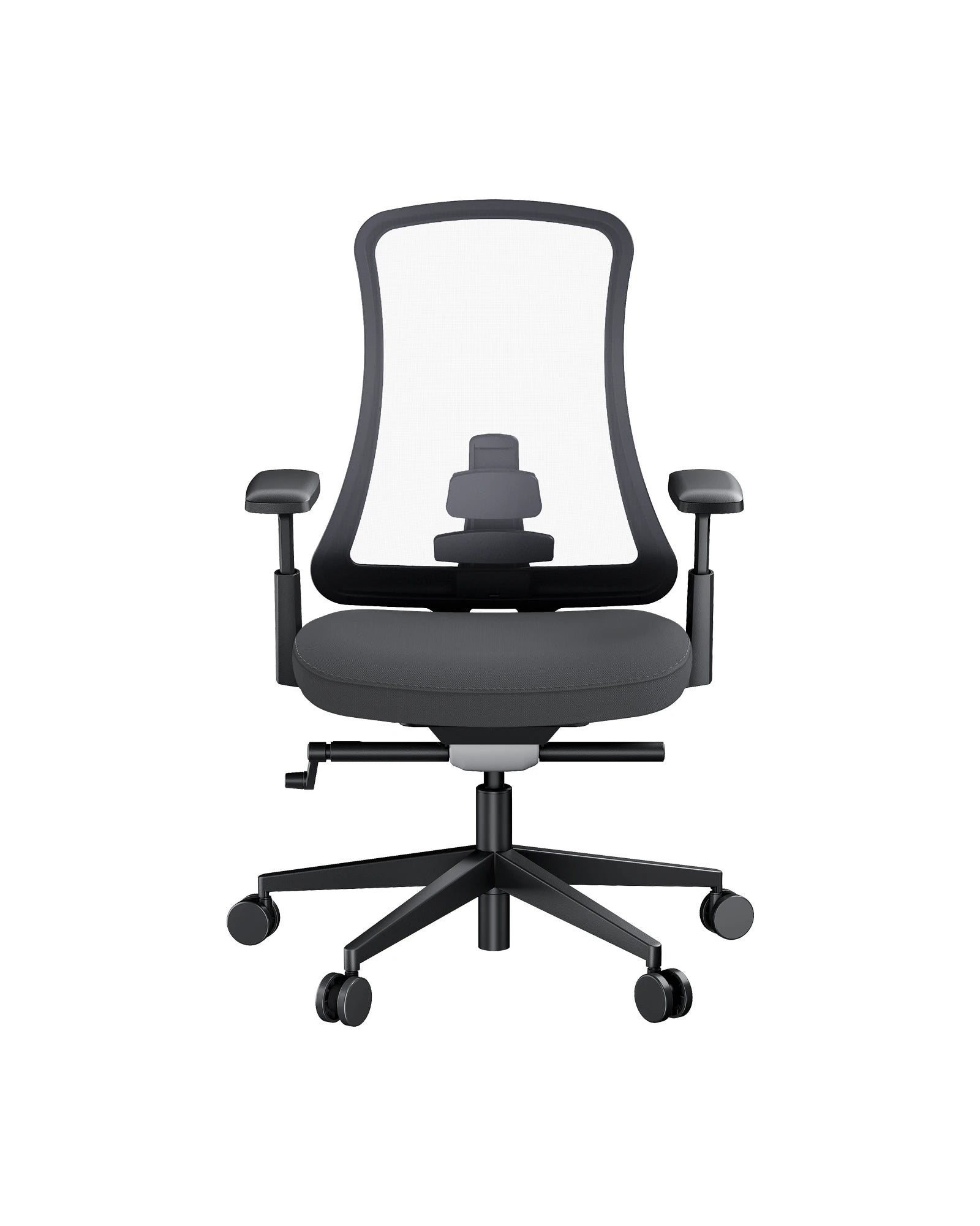 Black Flexer ergonomic chair with mesh back and adjustable lumbar support.