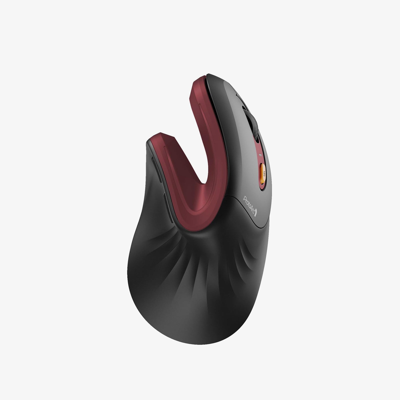 EM11 NL Bluetooth ergonomic vertical mouse in black and red, with ProtoArc logo and DPI button.