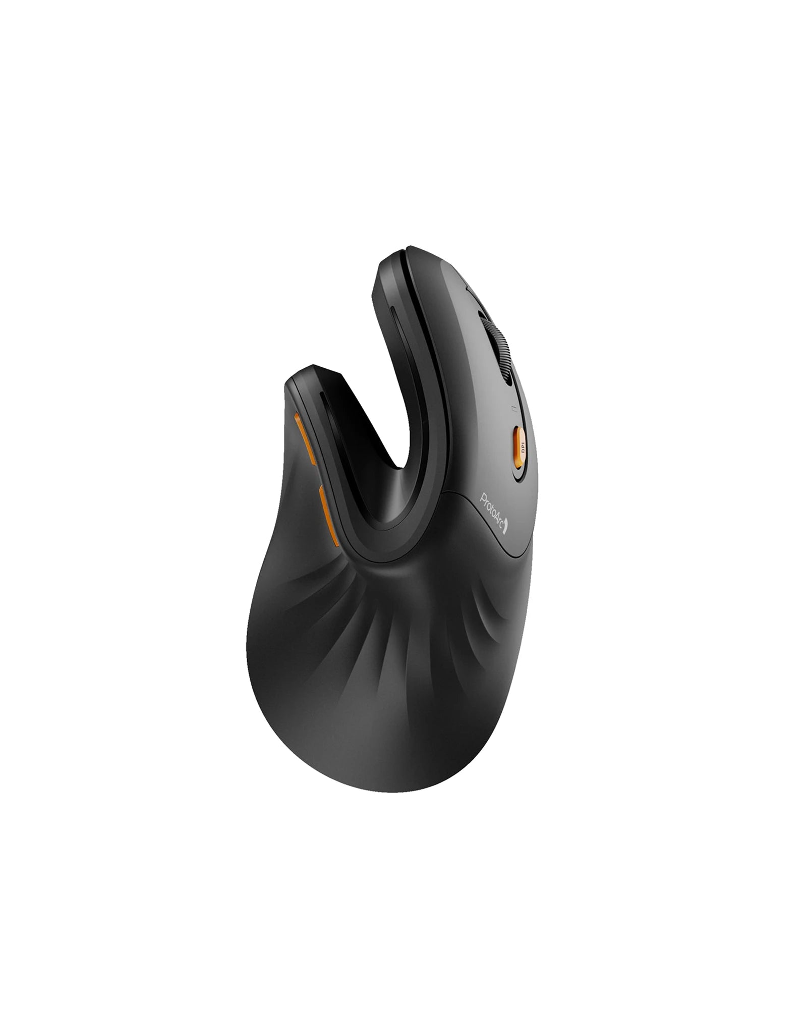 ProtoArc EM11 NL black ergonomic vertical mouse with orange accents and sculpted design.