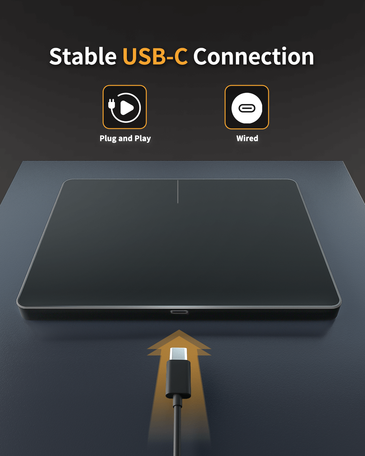T1 Wired Trackpad for Windows featuring a stable USB-C connection and plug-and-play functionality.