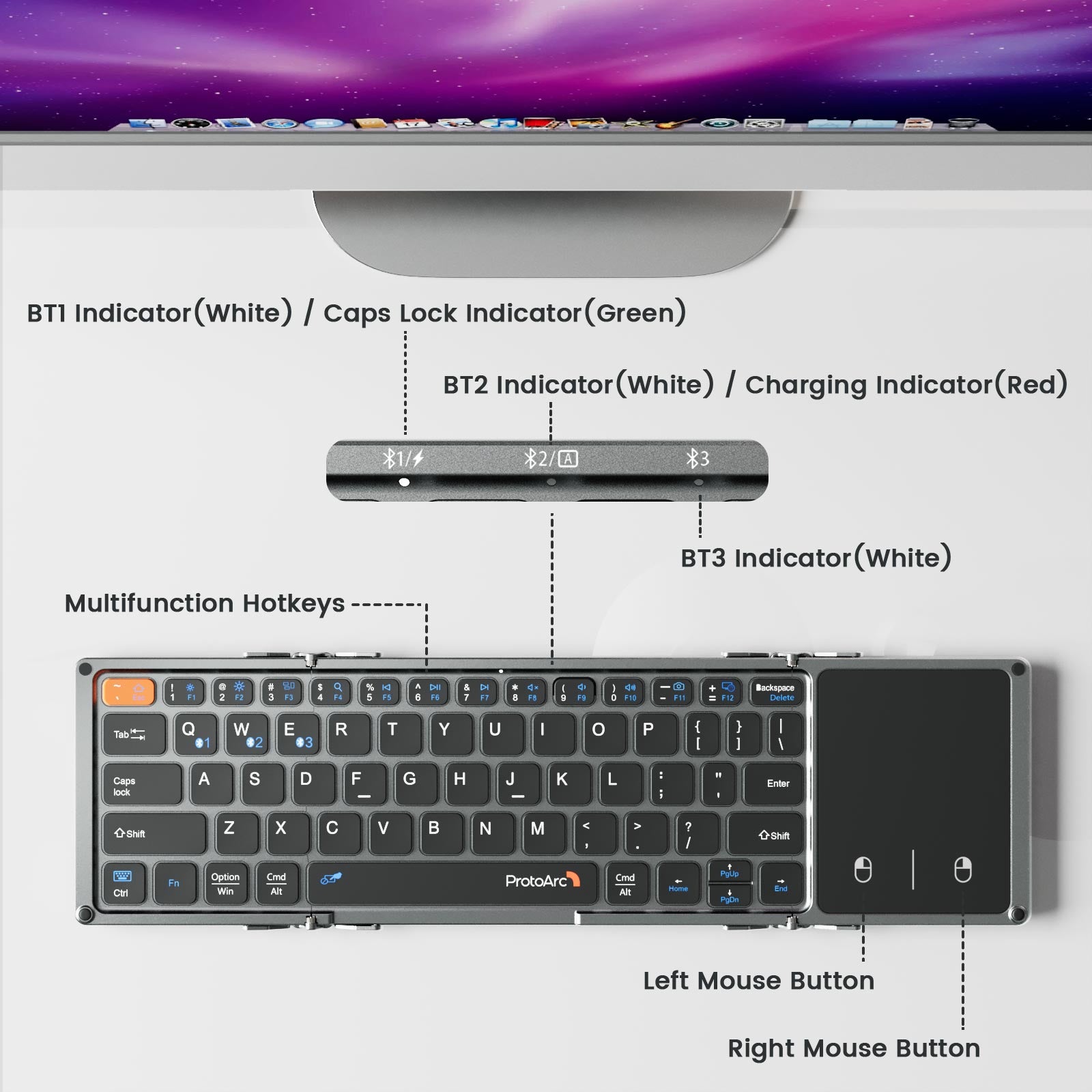 ProtoArc® XK02 Foldable Bluetooth Keyboard with Touchpad