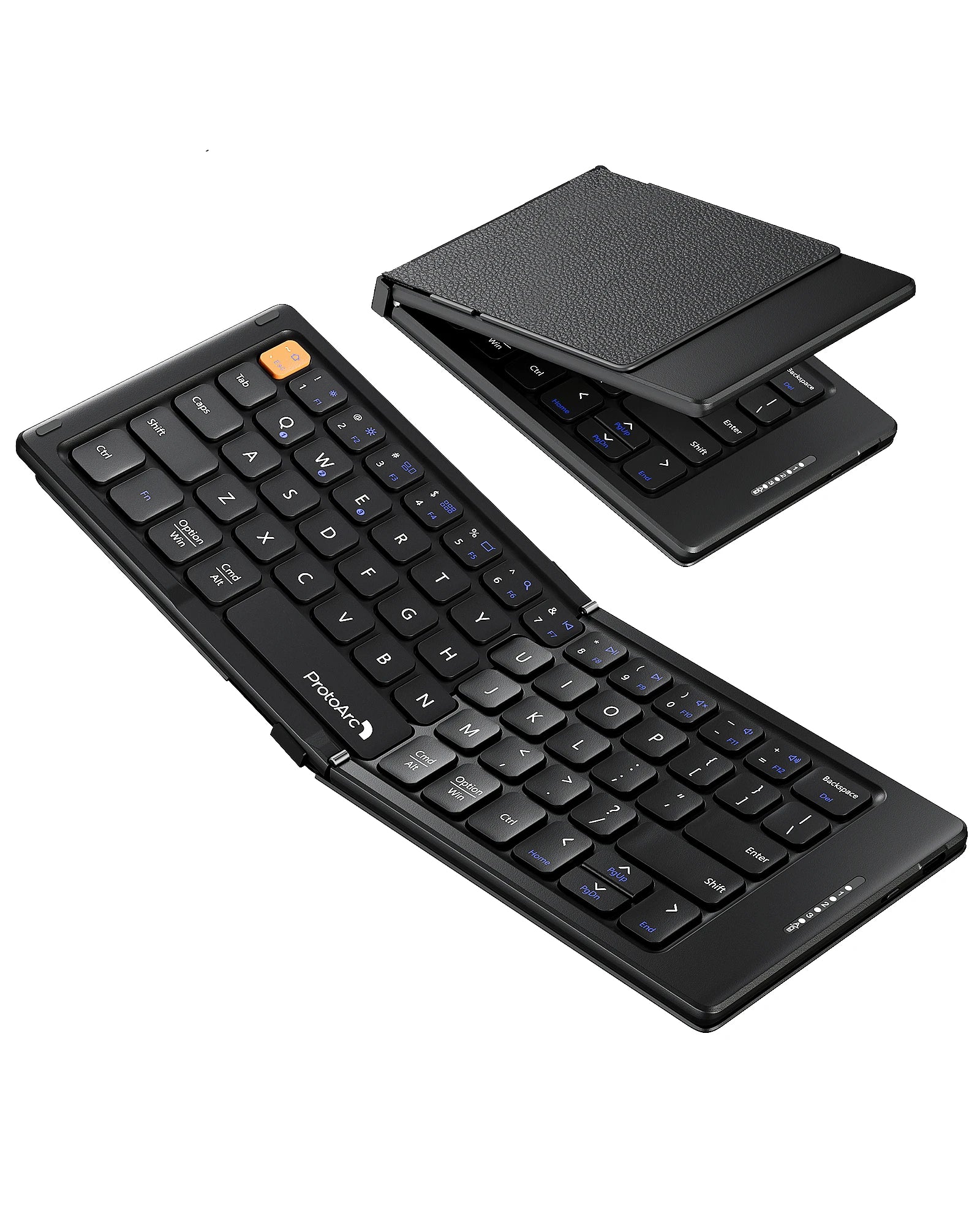 Black ProtoArc XK04 foldable compact Bluetooth keyboard unfolded