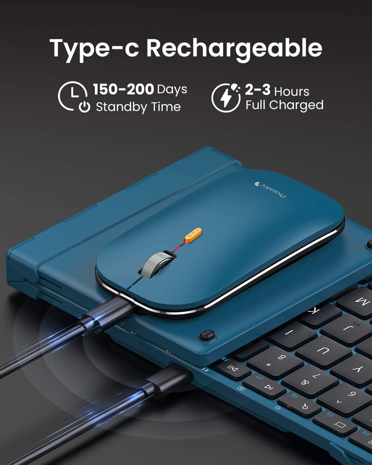 ProtoArc XKM01 keyboard and mouse combo, Type-C charging, long standby (150-200 days), fast charging (2-3 hours).