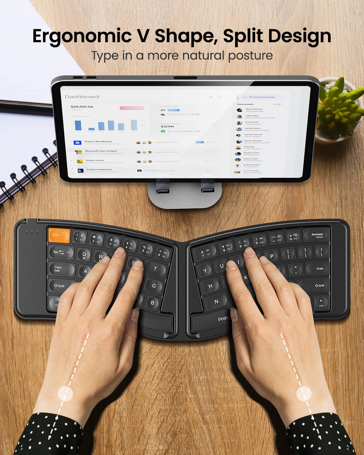 XKM03 | Ergonomic Foldable Bluetooth Keyboard & Mouse – ProtoArc