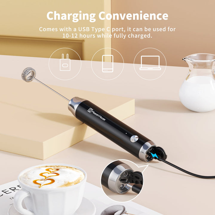 Handheld Milk Frother With Two Heads - USB Rechargeable Battery